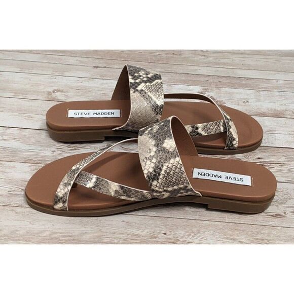 Steve Madden Athens ATHN01S1 Womens 8 M Beige Snake Print Flat Strappy Sandal - Picture 6 of 9